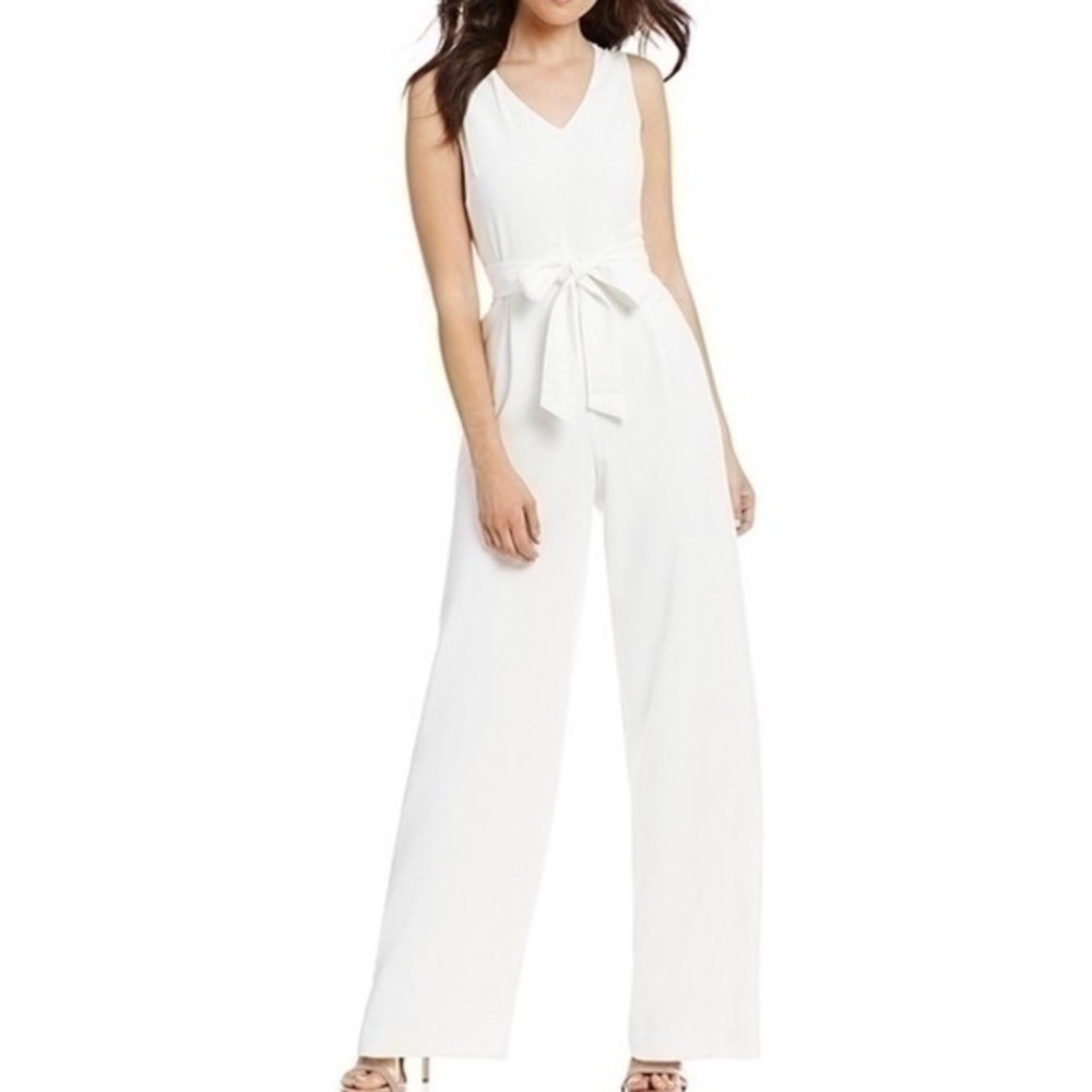 CeCe White Crepe Wide-Leg Jumpsuit